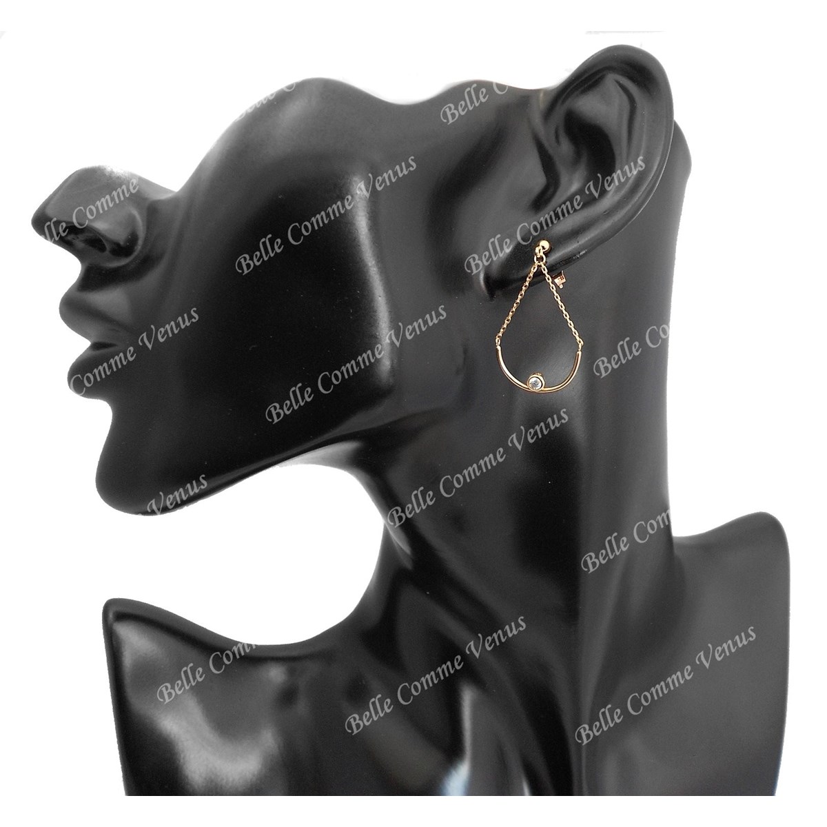 Boucles d'oreilles chaînettes demi-cercle oxyde de zirconium Plaqué OR 750 3 microns