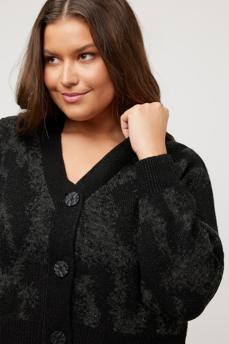 Strickjacke, Jacquard-Animalmuster, V-Ausschnitt