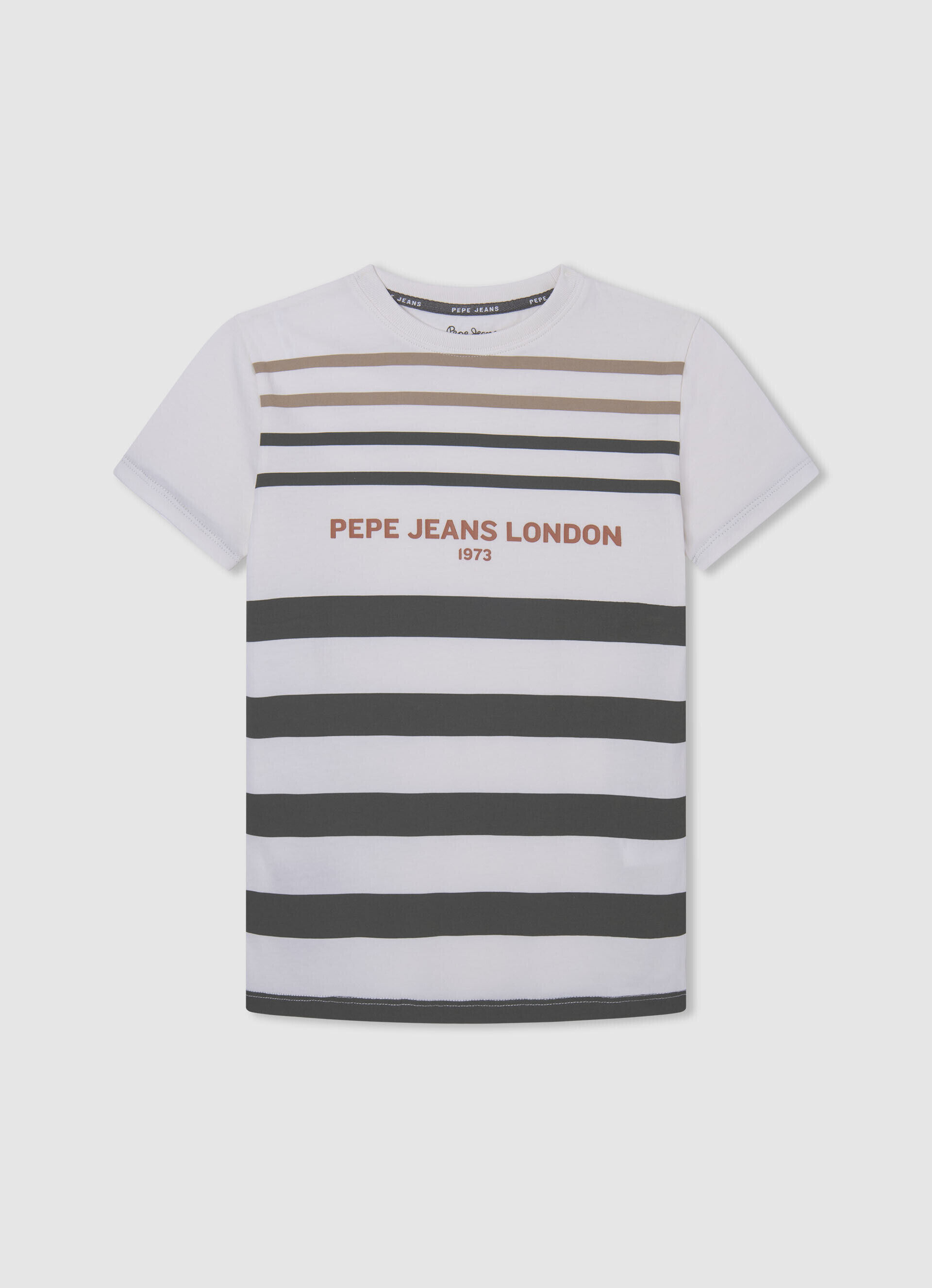 CAMISETA DE ALGODÃO COM ESTAMPA LISTRADA - branco-sujo