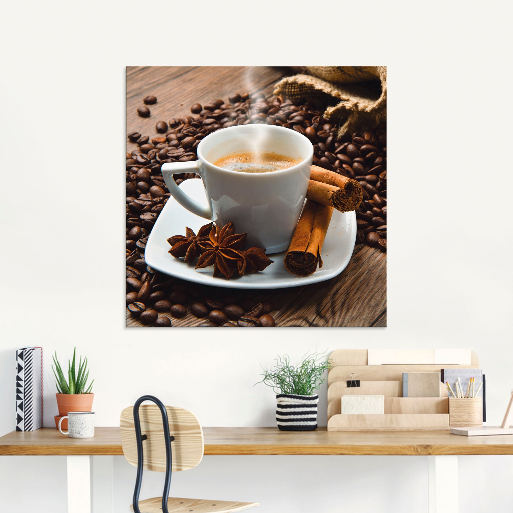 Artland Glasbild »Kaffeetasse Leinensack mit Kaffeebohnen« Getränke 1 Stk. tlg. in verschiedenen Grössen
