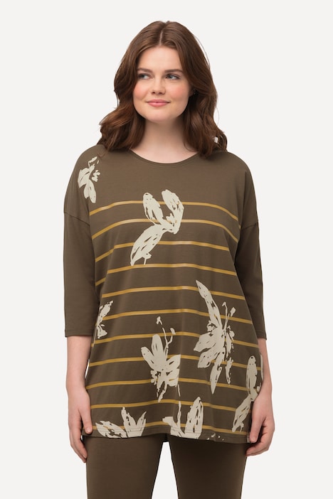 Shirt, Ringel, Oversized, Rundhals, 3/4-Arm, Biobaumwolle