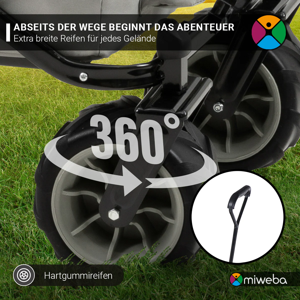 Miweba Bollerwagen MB-30, breite Reifen, faltbarer Bollerwagen mit Außentaschen, bis 120kg belastbar (Hellgrau/Dunkelgrau)