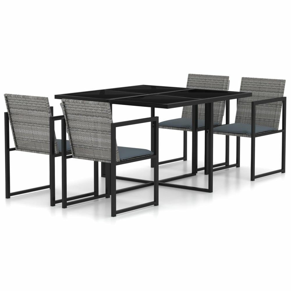 Mobilier à dîner de jardin 5 pièces et coussins résine tressée gris