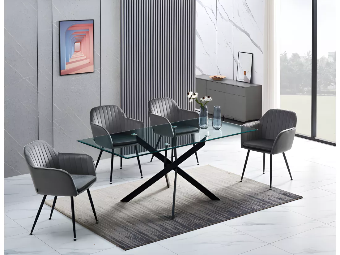 Table repas jessica xxl verre 180x90 cm 6 à 8 couverts
