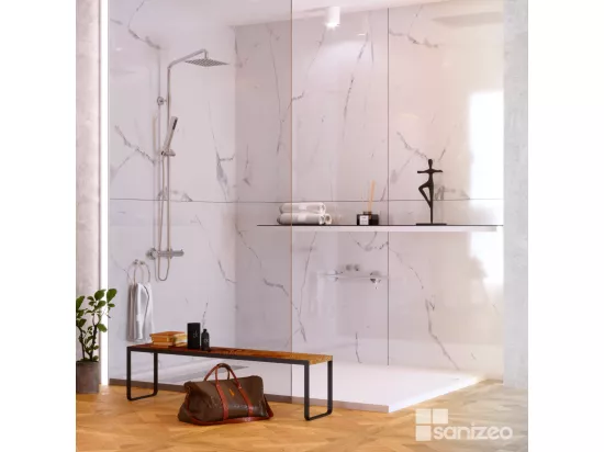Lot de 2 Panneaux d'Habillage pour Douche et Baignoire, L120*l120*0.4 cm, effet marbre blanc, Mud White by SANIZÉO