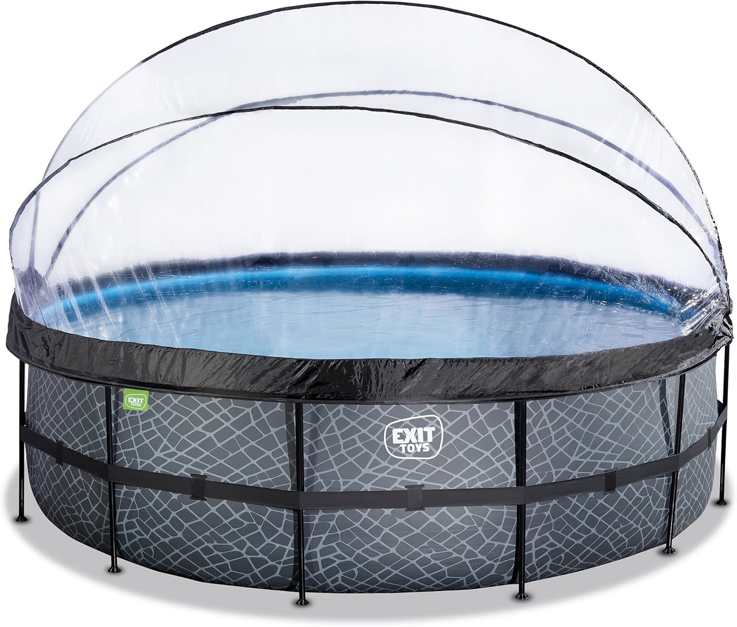EXIT Toys Stone Pool mit Multifunktionale Abdeckung - ø488x122cm - Großer, Runder Rahmenpool mit Sandfilterpumpe und Poolleiter - Extra tiefer Pool - Für Sauberes und Warmes Poolwasser - Grau