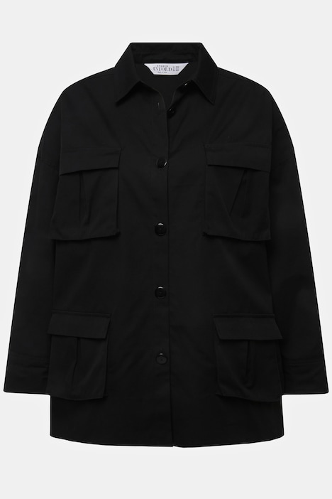 Hemdjacke, oversized, Utility-Style, Hemdkragen, 4 Taschen, Langarm, Unisex