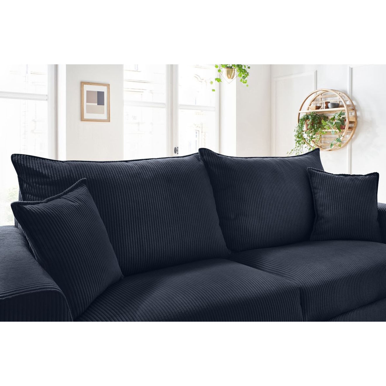 Bobochic Canapé droit convertible express en Velours côtelé 3 places Augustin bleu foncé - 205x96x97 cm