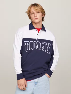 Camisa de rugby universitária oversized com blocos de cores
