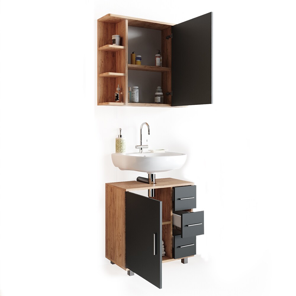 VICCO Badmöbel Set ILIAS Eiche Anthrazit Bad Spiegel Unterschrank Badschrank