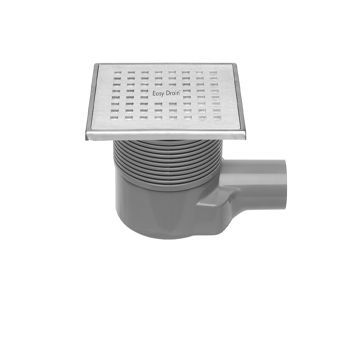 Easy Drain Aqua Plus Quattro vloerput m. RVS afwerkdeel m. RVS rooster en zijuitlaat 15x15cm inbouwdiepte 68-104mm m. waterslot 50 tot 25mm
