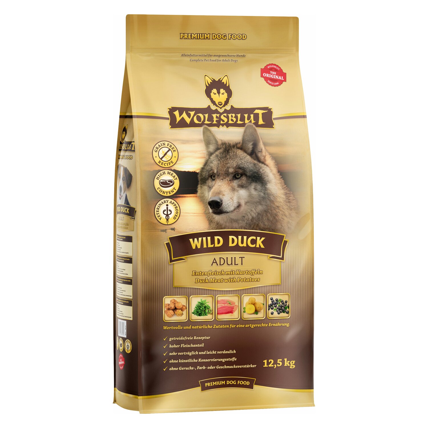 WOLFSBLUT Trockenfutter Adult Wild Duck - 12.5kg - Ente