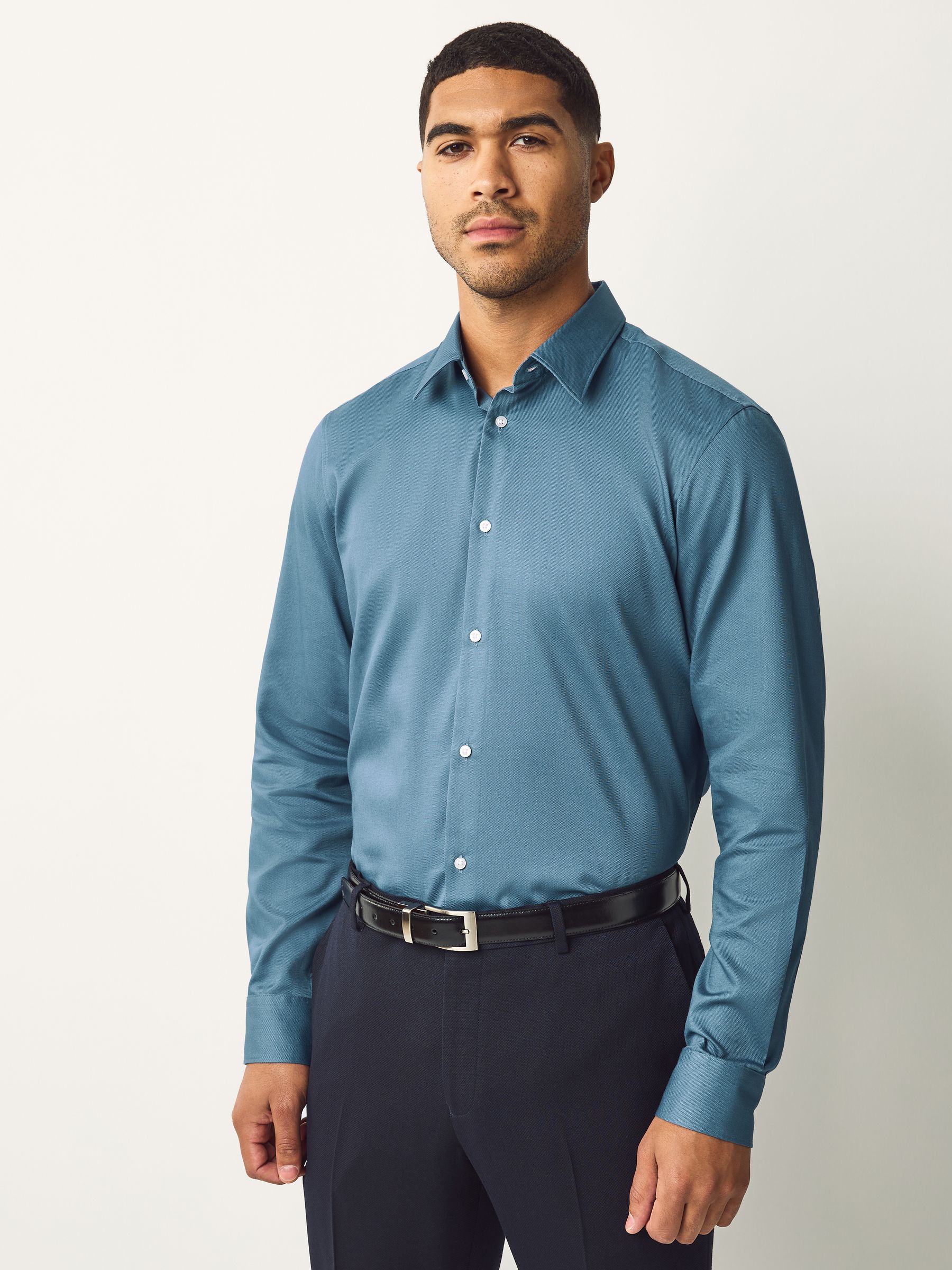 Blauw - Onderhoudsvriendelijke nette overhemden met enkele manchetten, set van 3