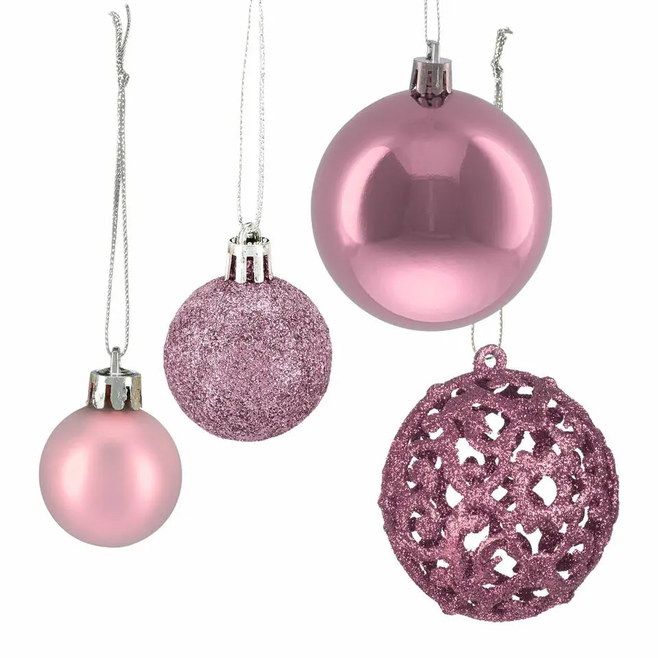 Relaxdays kerstballen - 50x - lichtroze - 3, 4 en 6 cm -kunststof