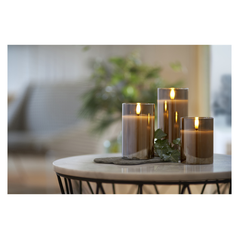 Kubbelys med flamme som flakker LED 3 deler 10/12,5/15 cm