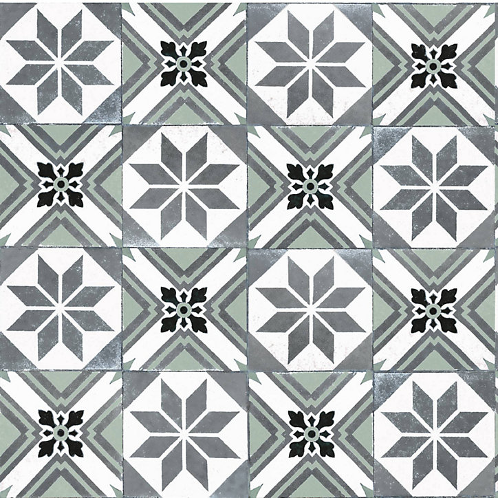 Crédence de cuisine auto-adhésive Caméléo imitation carrelage vert blanc l. 200 cm x H. 40 cm x ép. 0,2 mm