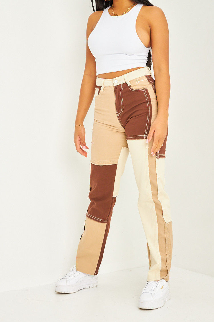 Jean patchwork tons marrons