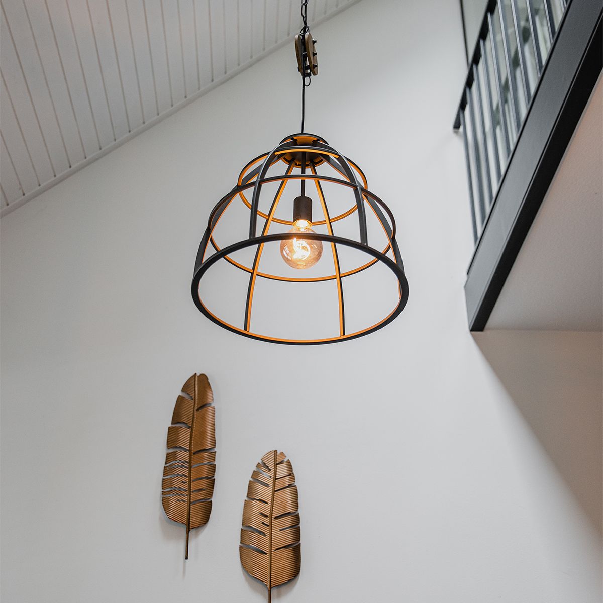 Smart hanglamp donkergrijs met hout 47 cm incl. Wifi G95 - Arthur