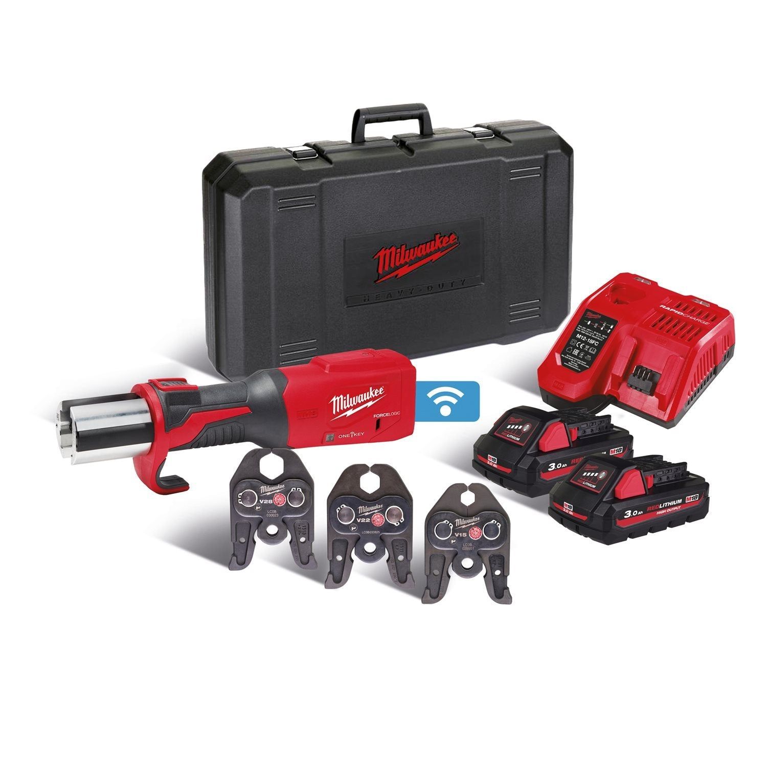 Milwaukee M18 ONEBLHPT-302C V-Set FORCE LOGIC™ Accu hydraulische perstool 18V 3.0Ah in koffer - 4933478308