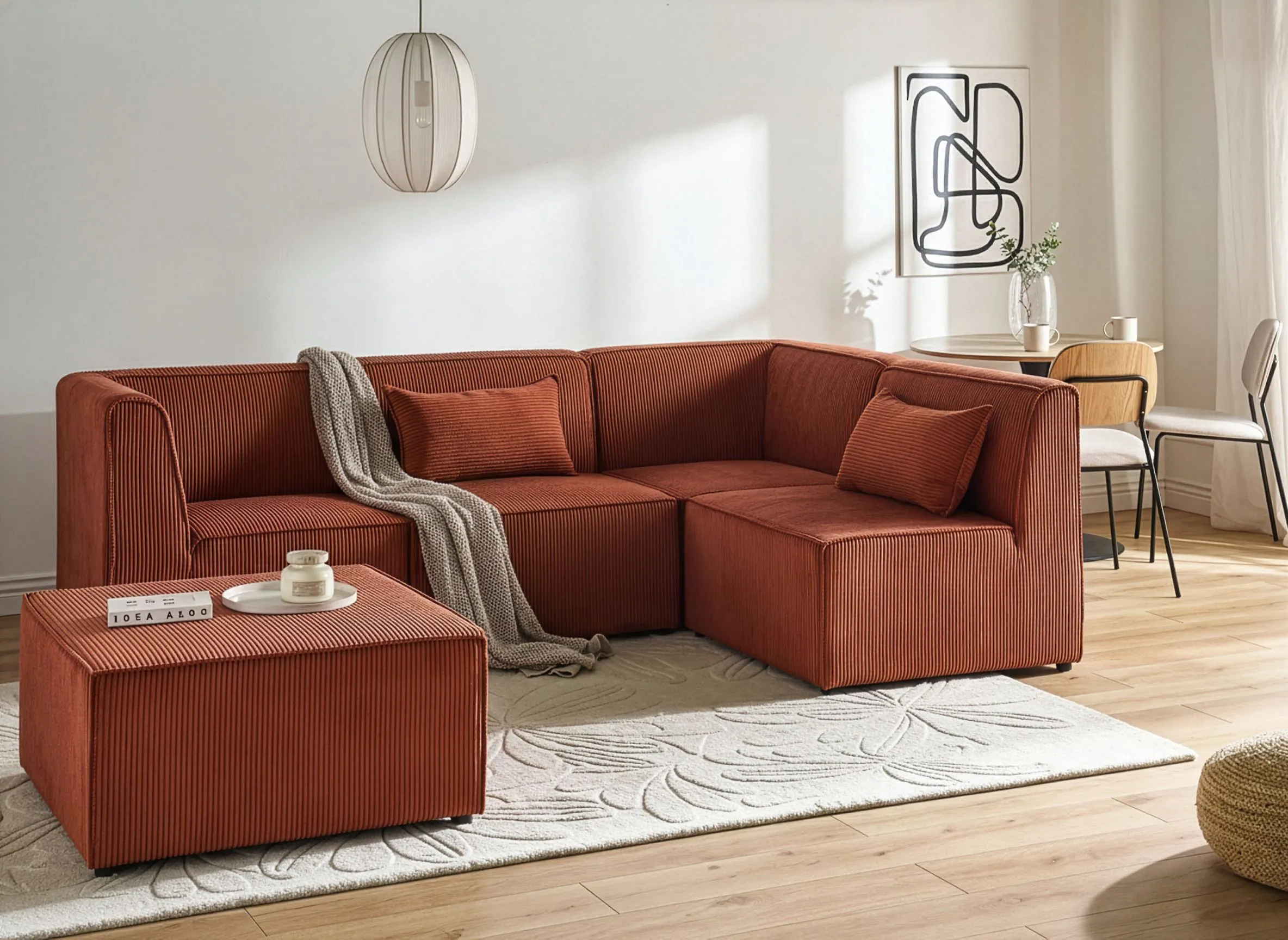 Modulaire hoekbank 4-zits LEMVIG Corduroy Goudbruin linkszijdig