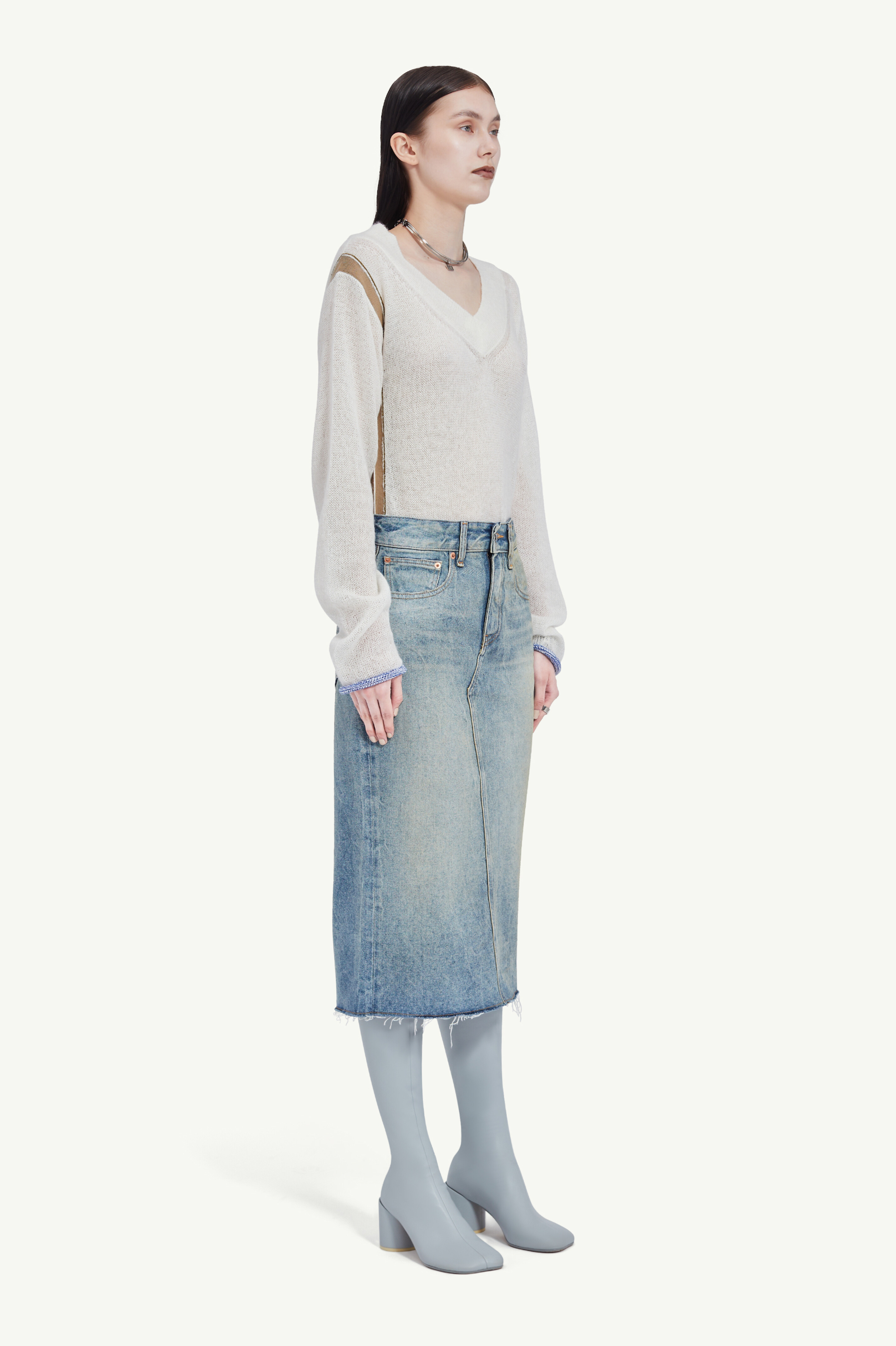 Jupe mi-longue en denim pour femme