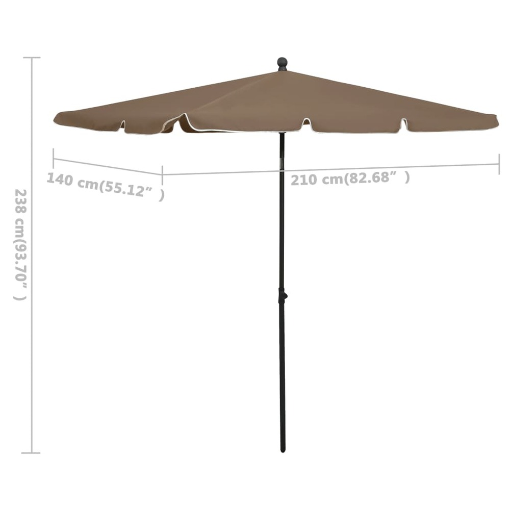Parasol de jardin avec mât 210 x 140 cm taupe