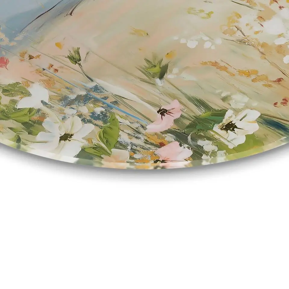 Glasschilderij Veld in bloei - Ø 50cm - Beige