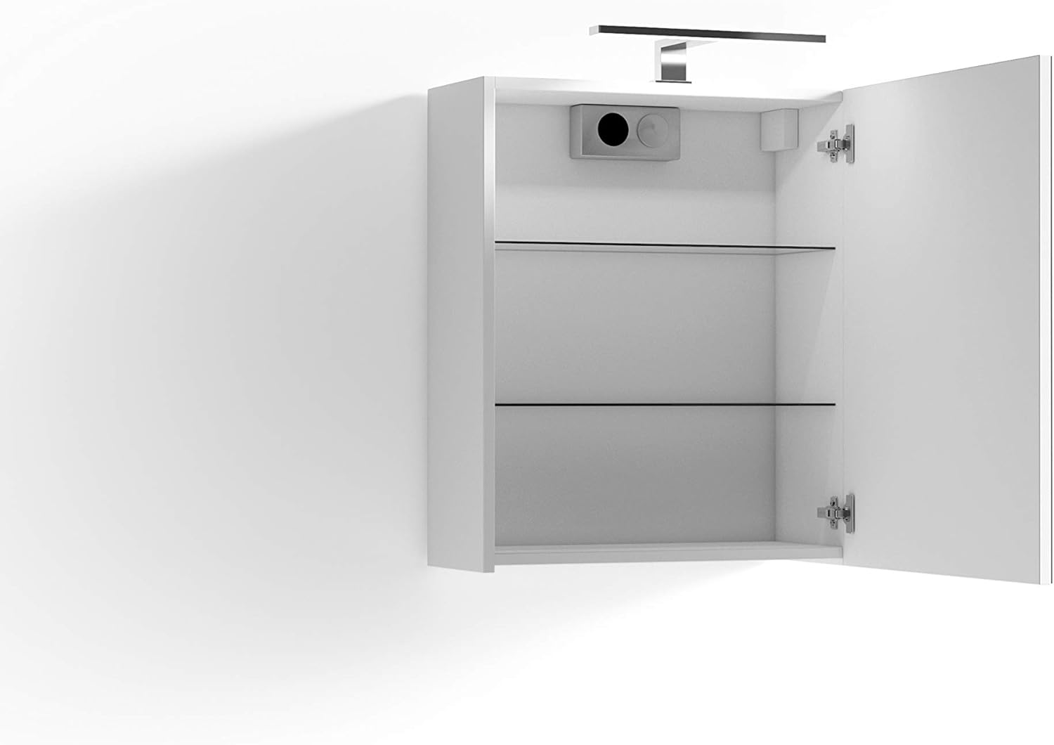 byLIVING Spiegelschrank Spree/Korpus matt weiß mit Spiegeltüren/Hängeschrank mit Soft-Close-Funktion/Inklusive LED-Beleuchtung/Badschrank mit Stecker- und Schalterdose/B 50, H 60, T 20 cm