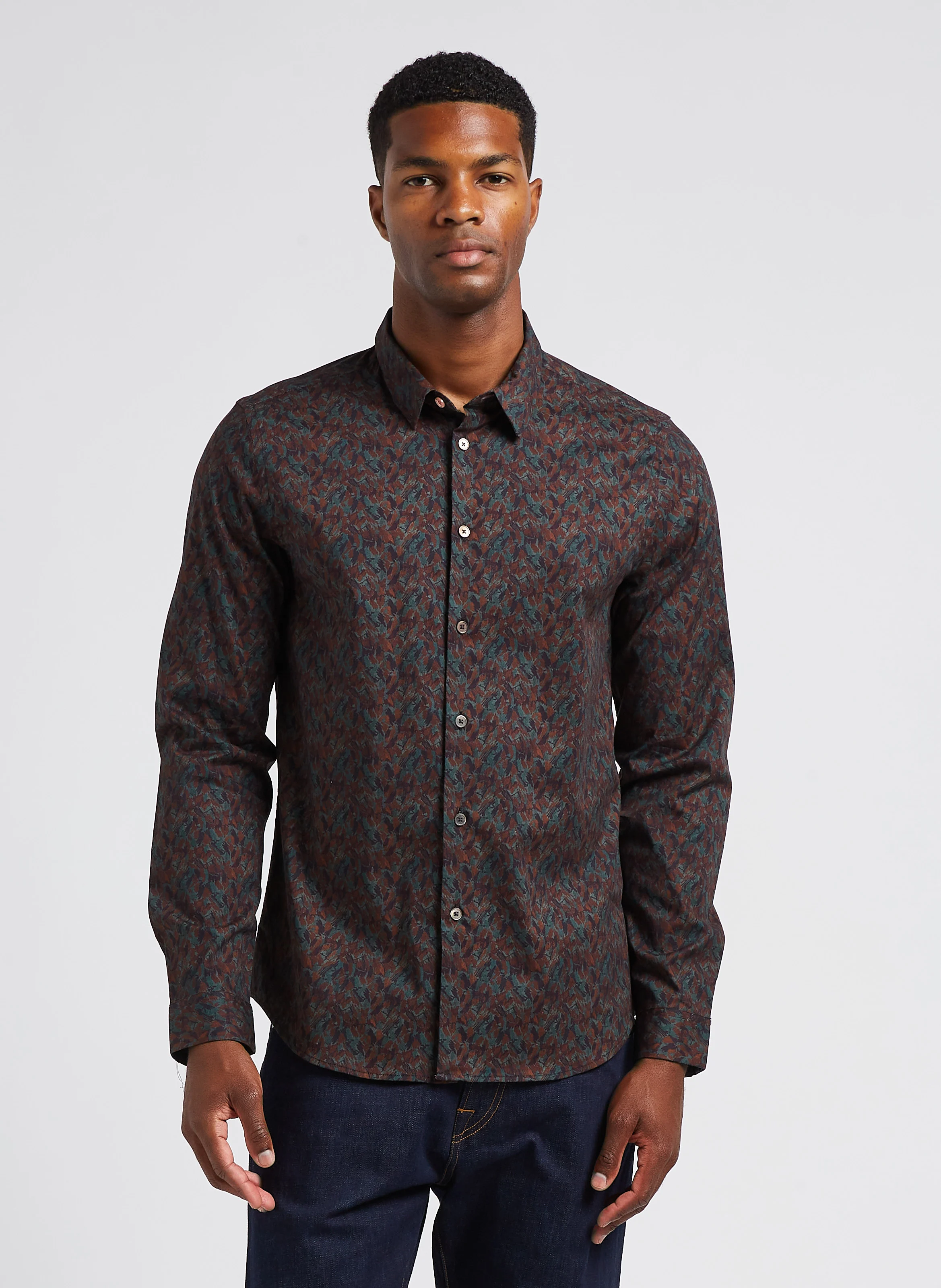 Chemise droit col classique en coton bio imprimé | Gris