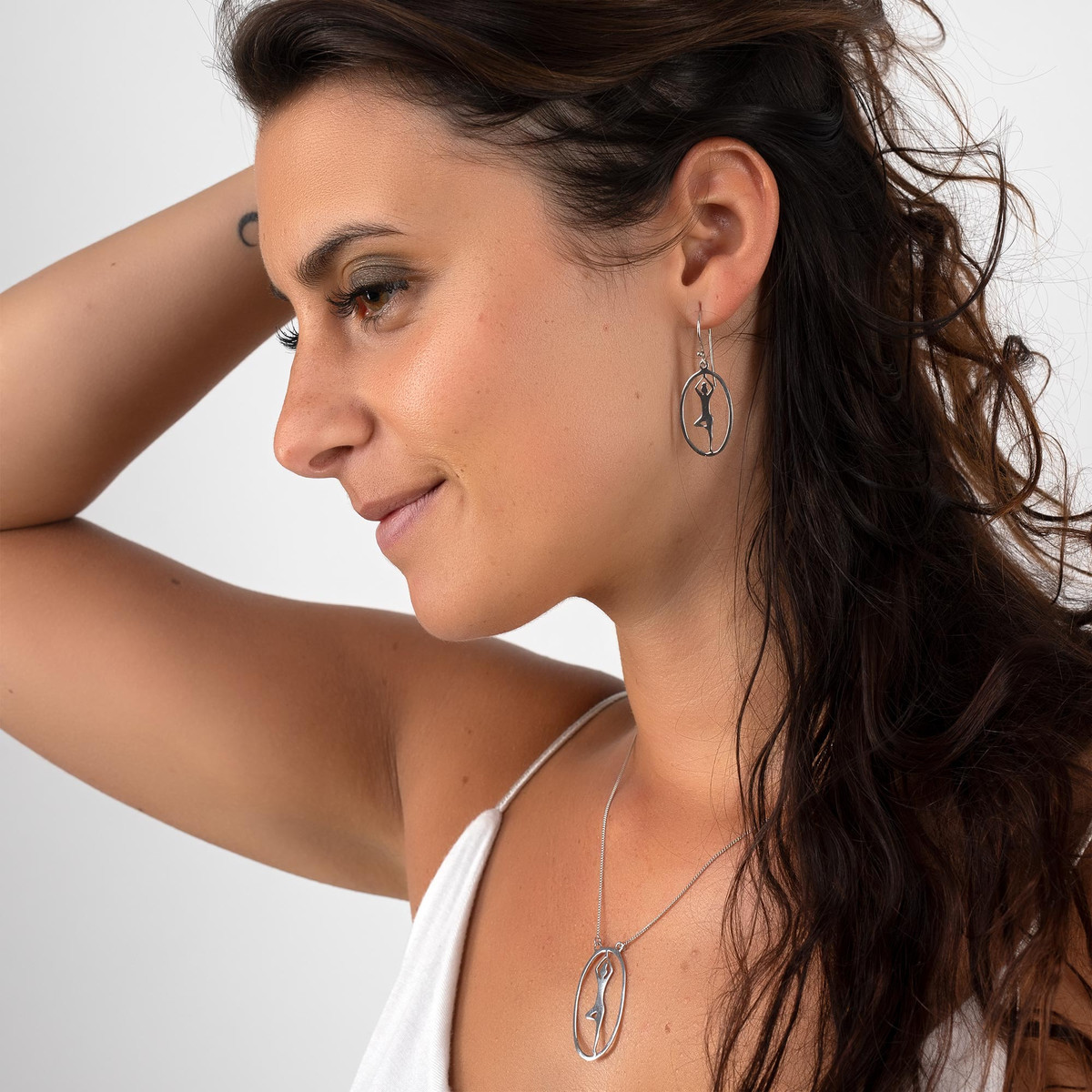bijoux Collier posture yoga Argent massif ovale Femme
