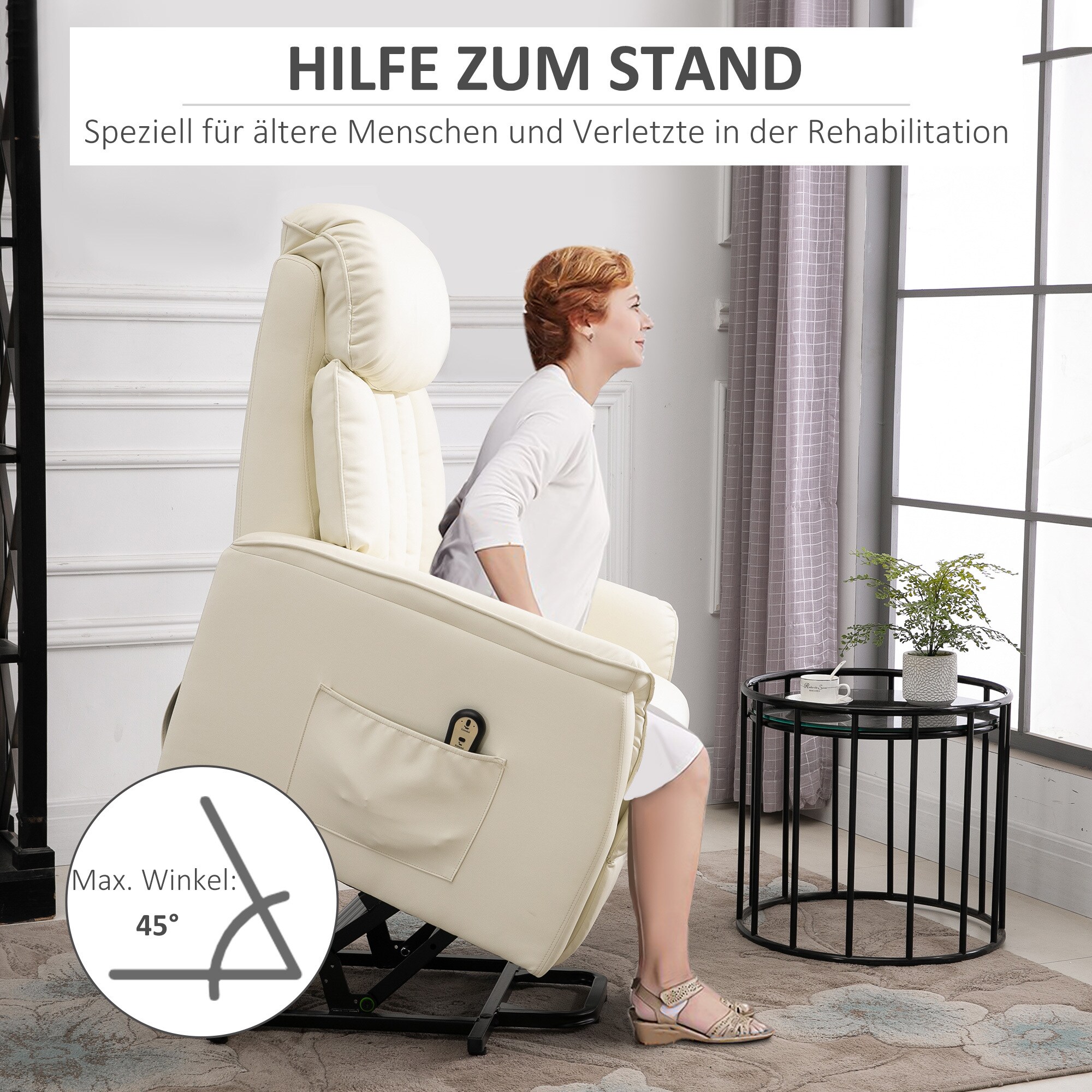 HOMCOM Fernsehsessel mit Aufstehhilfe 80 x 94 x 104 cm (BxTxH)