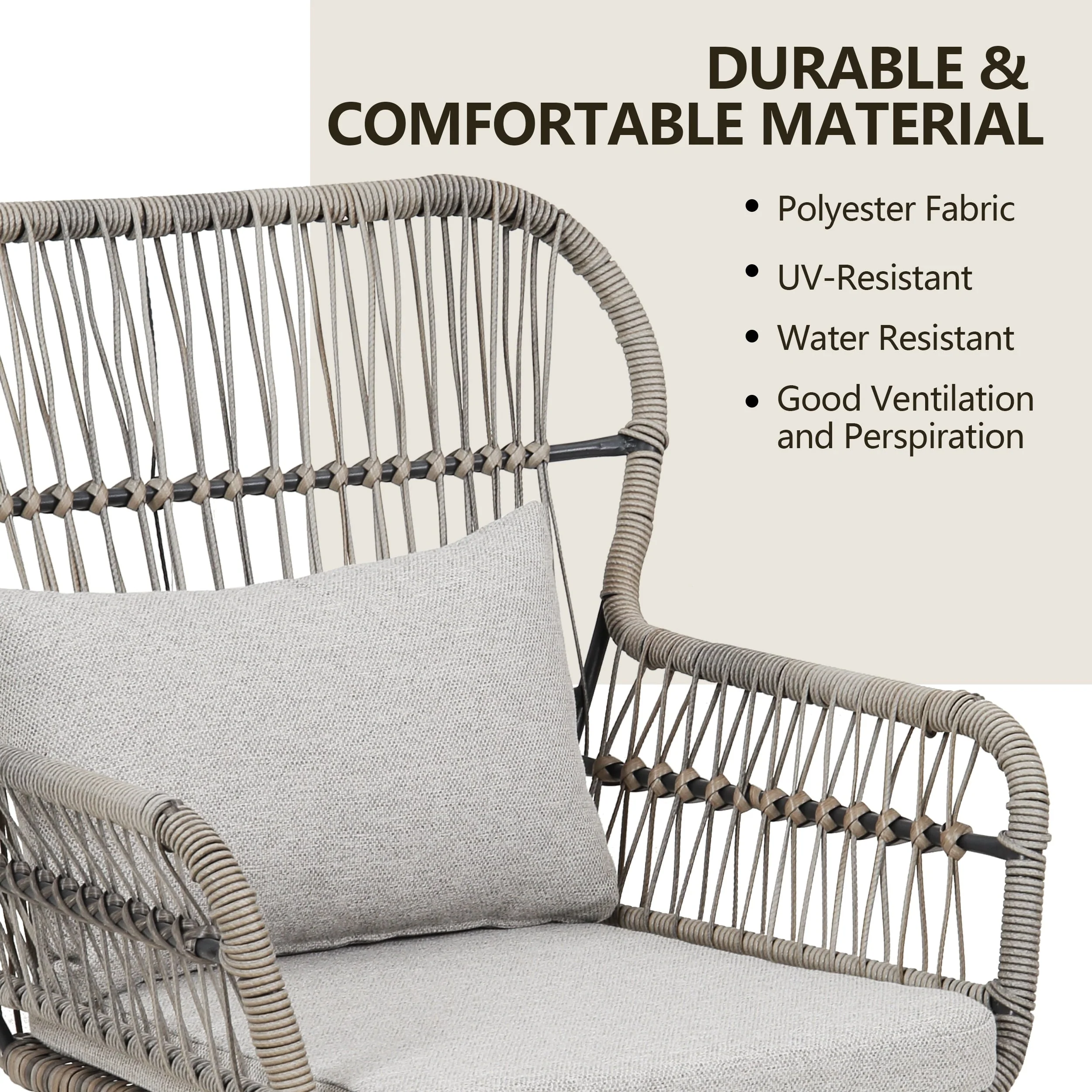 3 Piece Outdoor Wicker Conversation Bistro Set, All-Weather Rattan Furniture Patio Chairs Set with Cushions
