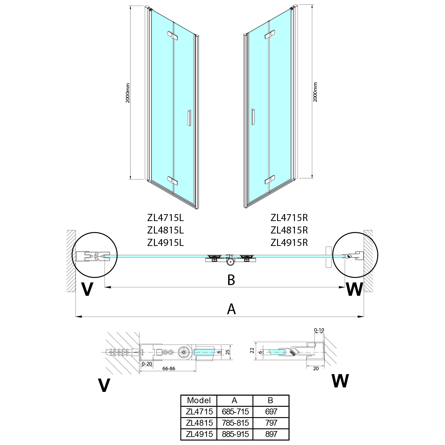 Polysan Zoom Line vouwdeur links 90x200cm chroom