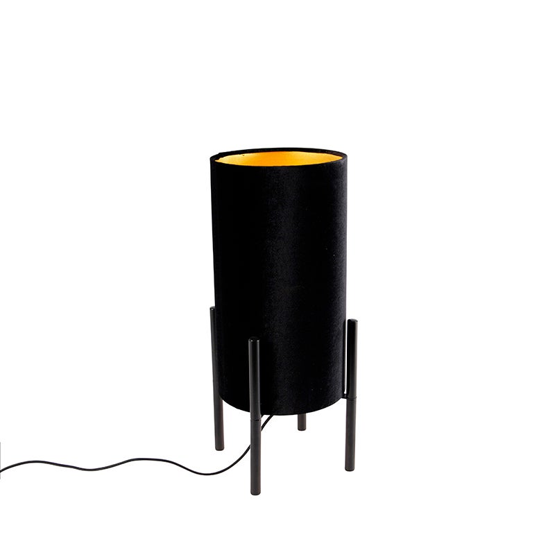 Design tafellamp, zwart met zwart/gouden fluwelen kap - Rich