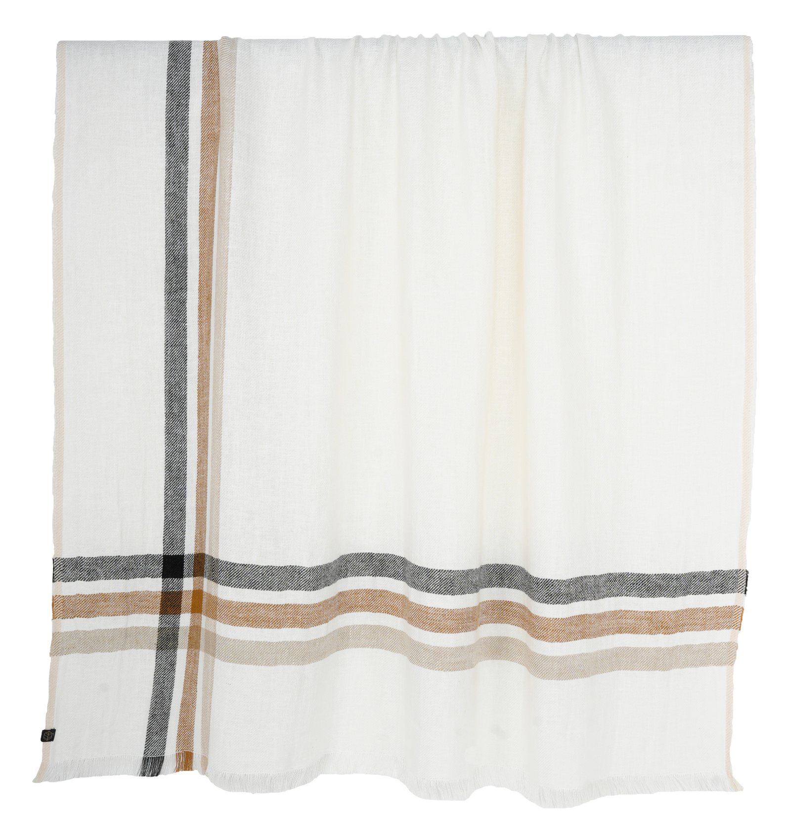 PAROS - Plaid imprimé à franges en lin | Marron