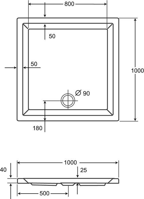 SCHADEMODEL: Plieger Liberty douchebak vierkant 100x100x4cm wit