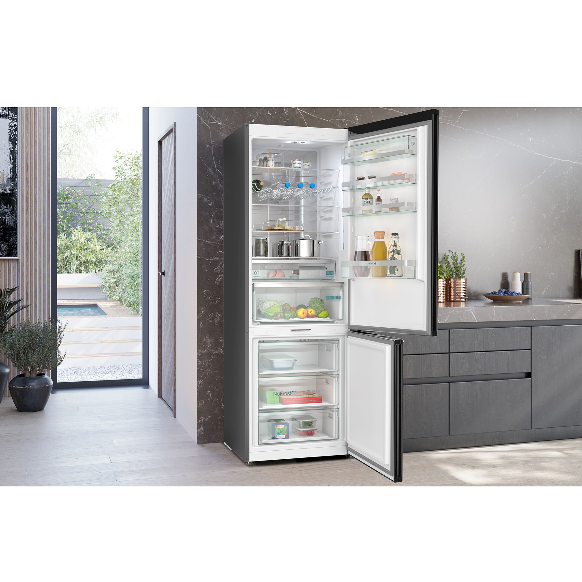 SIEMENS Kühl-Gefrierkombination KG49NAXCF - black steel - C