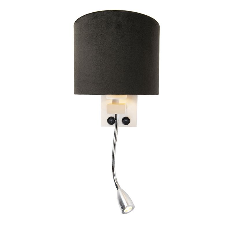 Moderne wandlamp wit met kap velours zwart - Brescia