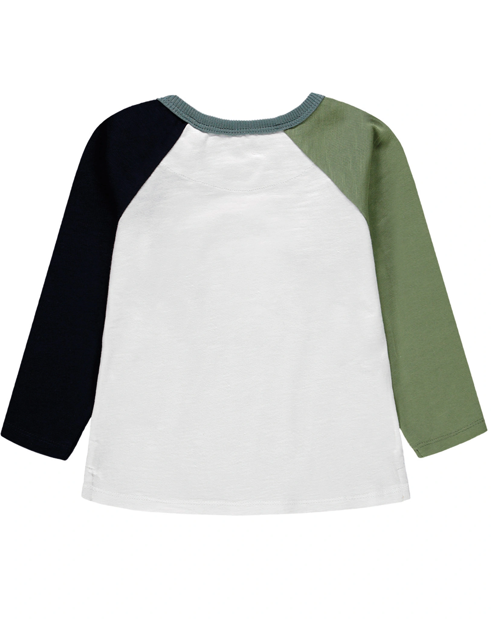 Langarmshirt RAGLAN BUTTON in weiß/olive/schwarz
