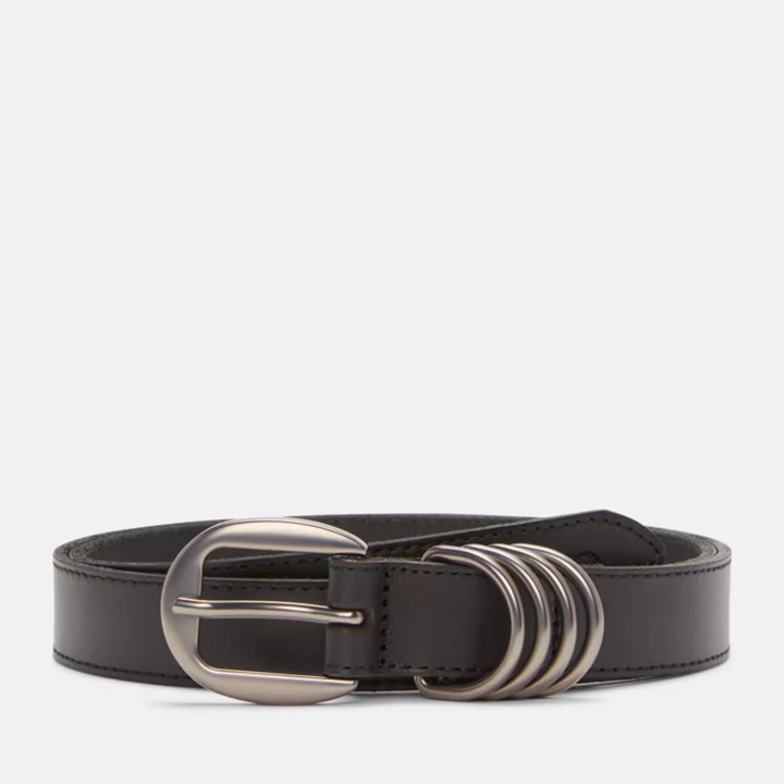 Cinto feminino com passador de argola em D de 25 mm na cor preta.