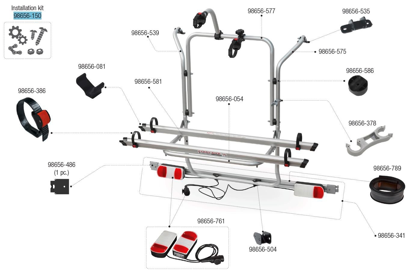 Fiamma Montagesatz passend für Carry Bike Mercedes Viano - Fiamma Ersatzteilnummer 98656-150