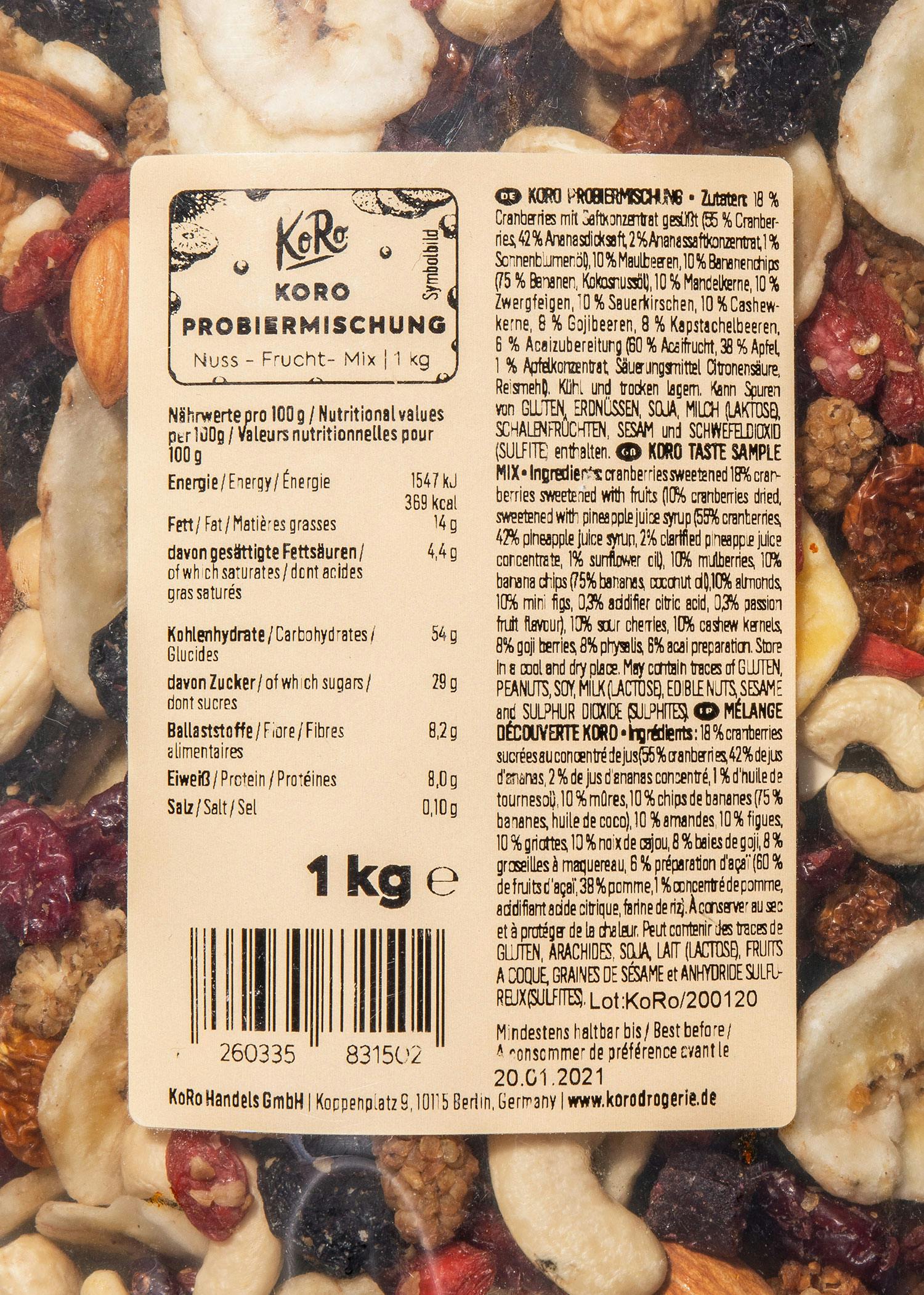 Nuss Frucht Mix mit Cranberrys und Açai 1 kg