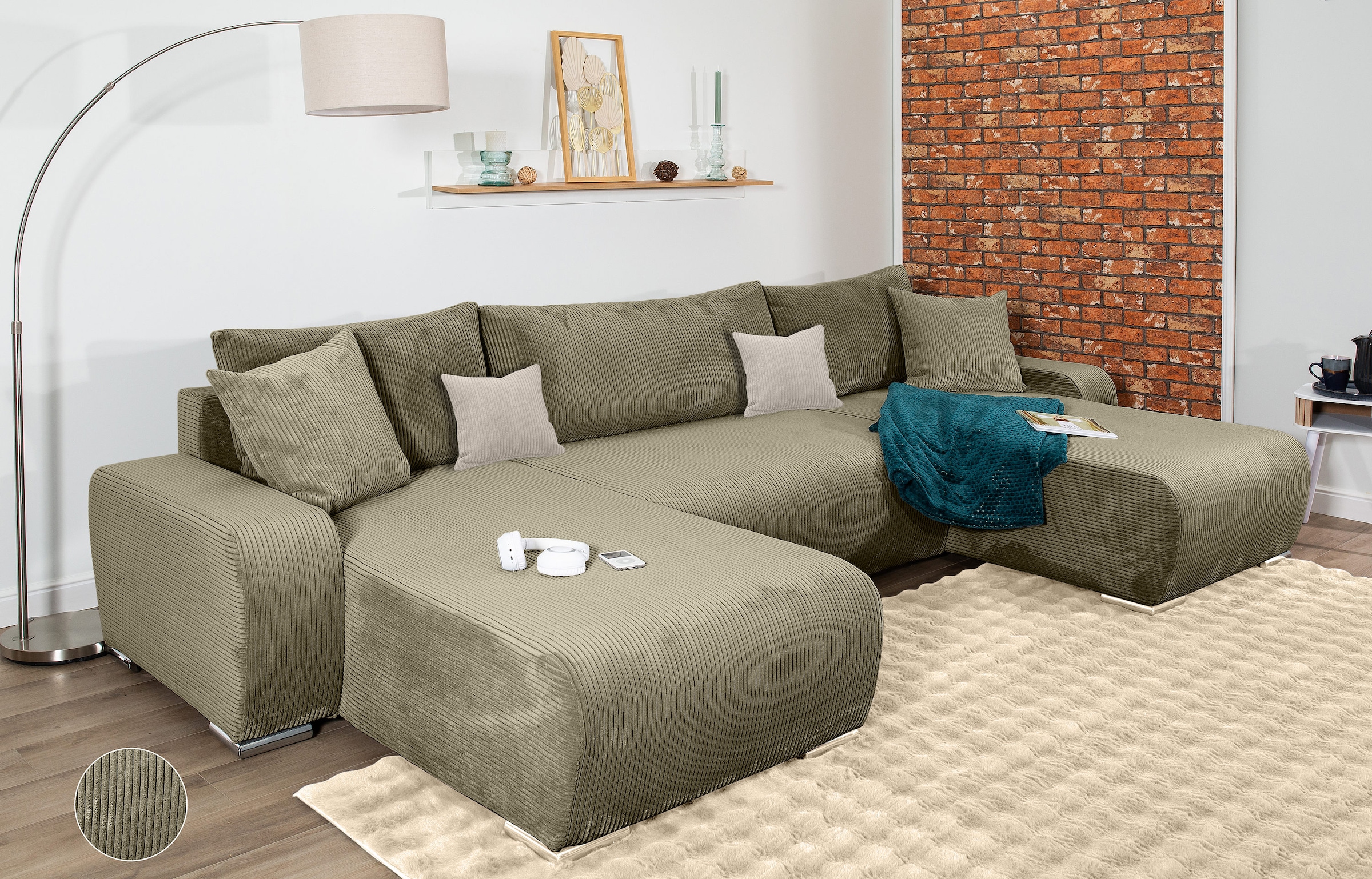 COLLECTION AB Wohnlandschaft »Paola U-Form, Breite 314 cm« inkl. Schlaffunktion, Stauraum, Zierkissen und Bonnellfederkern