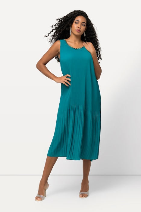 Plisseekleid, A-Linie, V-Ausschnitt, ärmellos, Maxikleid