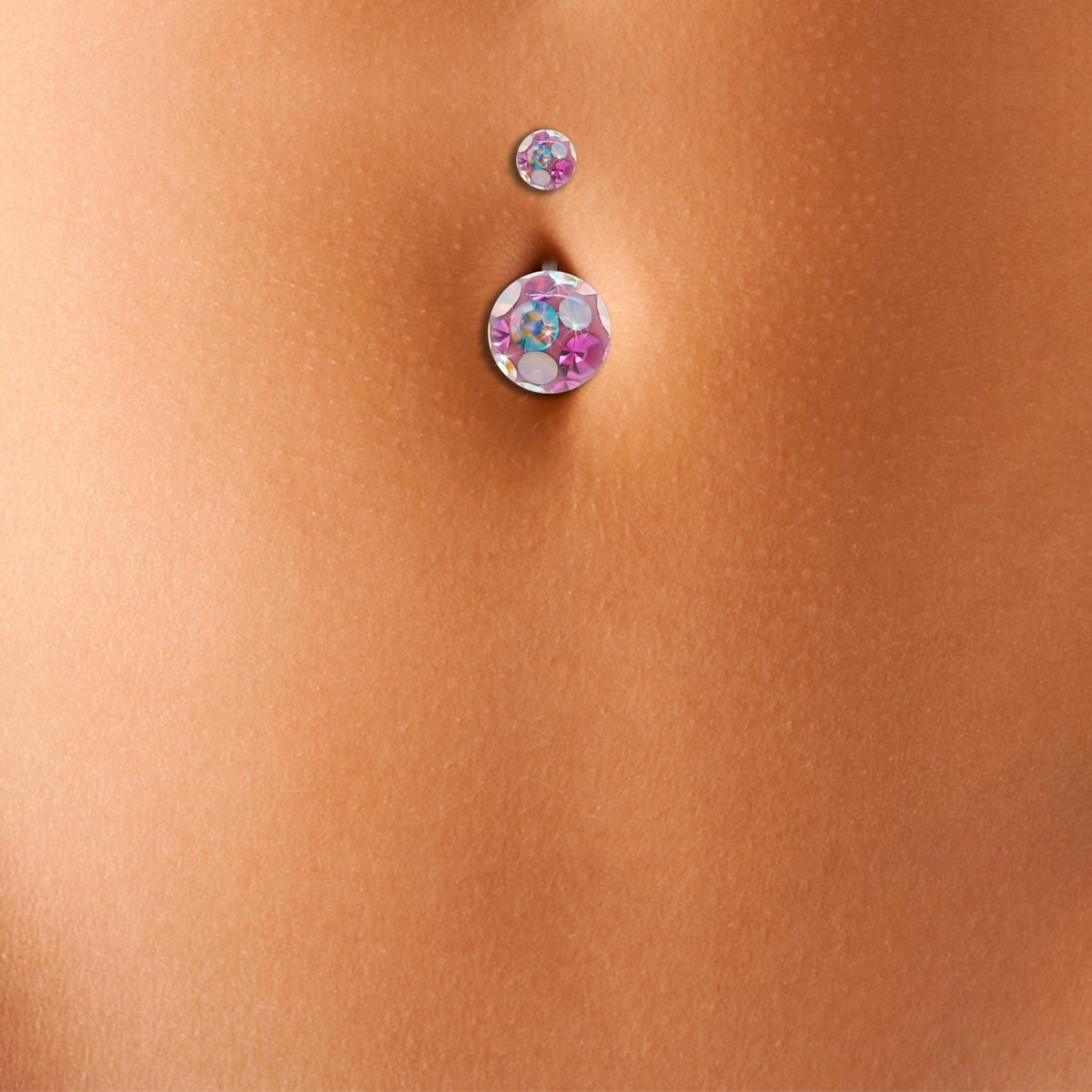 Piercing de nombril en or blanc et cristal de Swarovski multicolore turquoise (grand modèle)