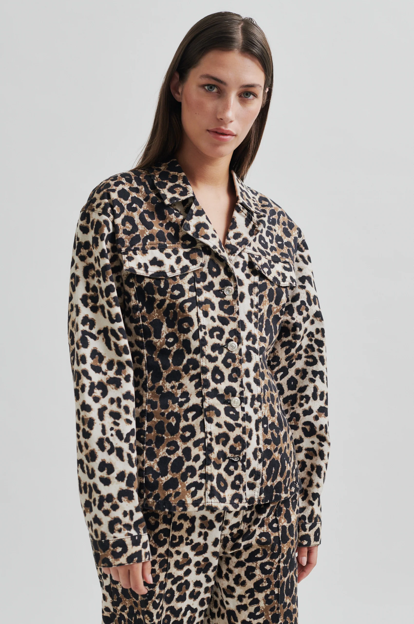 Second Female  Aleo leopard denimjakke - Kelp