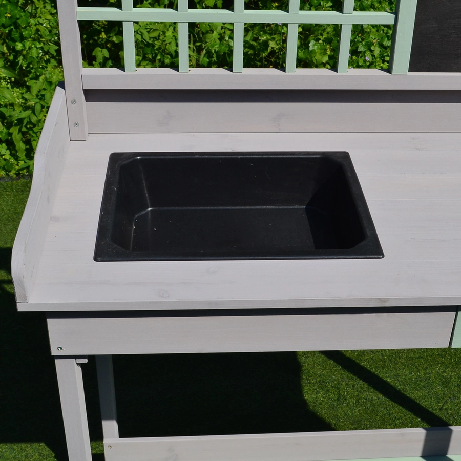HOMCOM Pflanztisch mit Schublade und Wanne grau, mintgrün