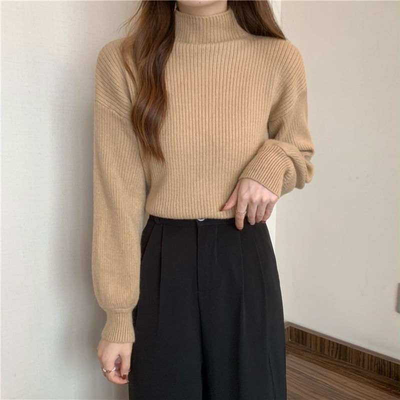 Shinsei - Mock Neck Effen Geribbelde Trui