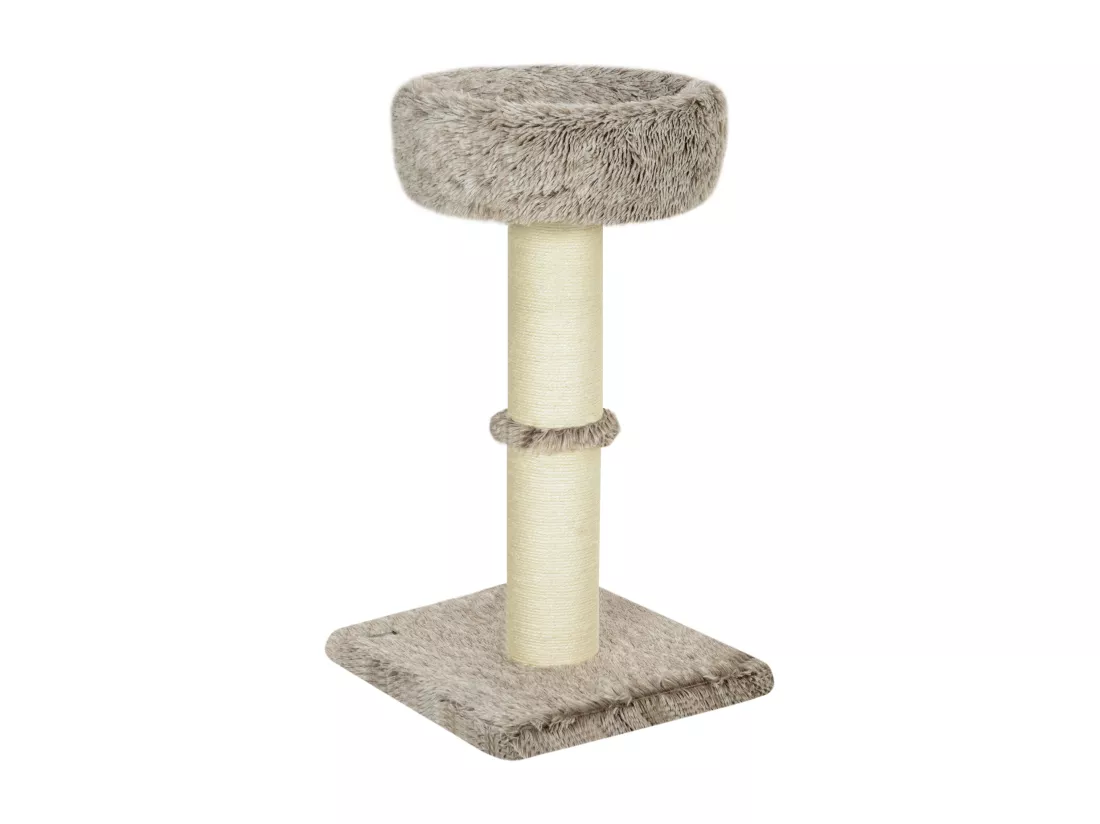 Arbre à chat luxe effet fourrure - dim. 45L x 45l x 87H cm - griffoir, plateforme panier observation - marron