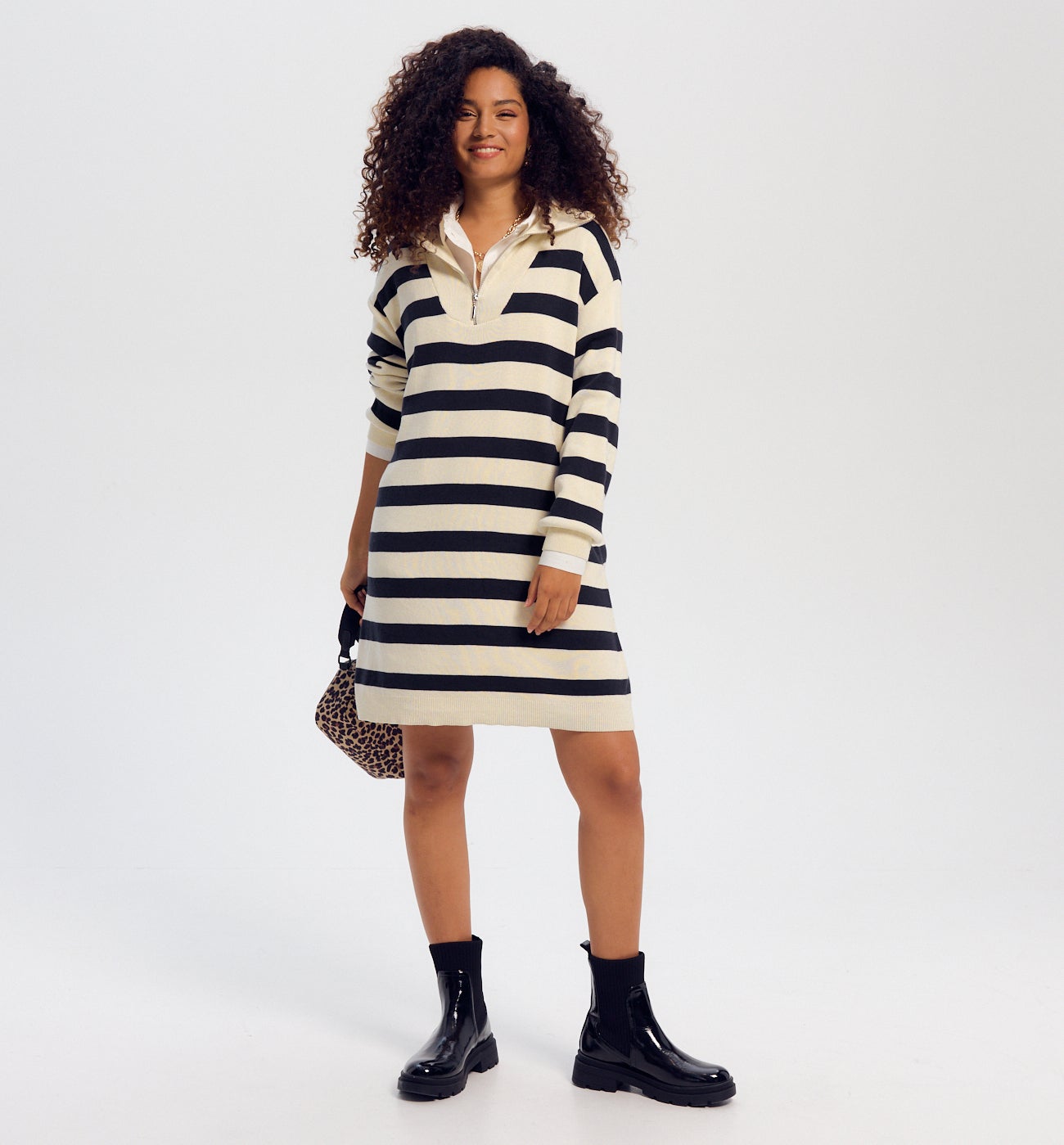 Robe marinière en tricot Femme - Rayé Noir